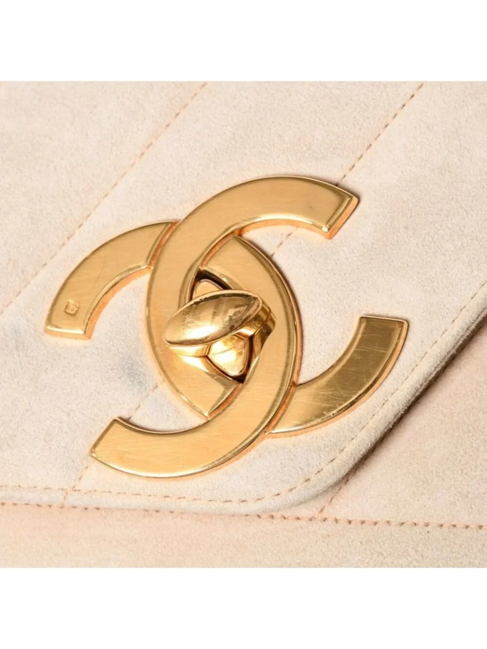 Chanel CC Logo Suede Tassel Shoulder Bag Chevron Bahia Stitch Gold